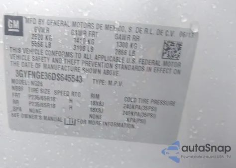 2013 Cadillac Srx Luxury Collection from USA, damaged, VIN 3GYFNGE36DS645543